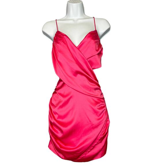Revolve Pink Satin Wrap Mini Dress XXS Coquette More to Come Denise $80 NEW - Picture 4 of 9